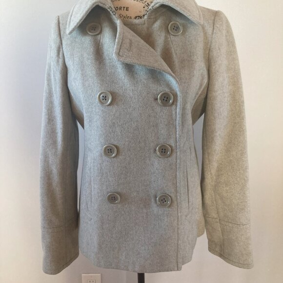 J. Crew Perennial Double Breasted Pea Coat 100% Wool By Nello Gori Sz 8 Oatmeal - Picture 4 of 13